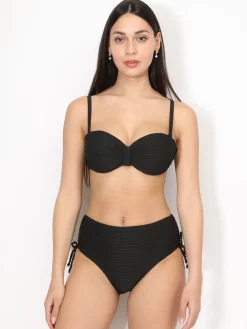 Outlet La Modeuse Bikini bandeau texturé à nouer Noir