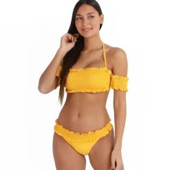 New La Modeuse Bikini smocké à bretelles et manches Jaune
