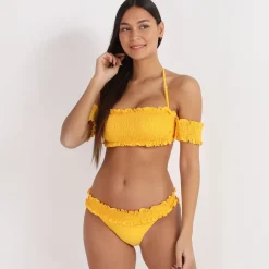 New La Modeuse Bikini smocké à bretelles et manches Jaune