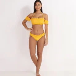 New La Modeuse Bikini smocké à bretelles et manches Jaune