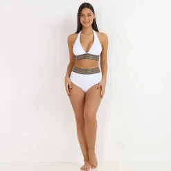 Outlet La Modeuse Bikini taille haute  à motif Grecque Blanc