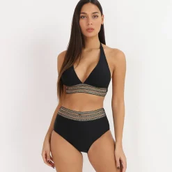 Discount La Modeuse Bikini taille haute à motif Grecque Noir