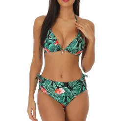 Best La Modeuse Bikini triangles satiné à imprimé tropical Noir