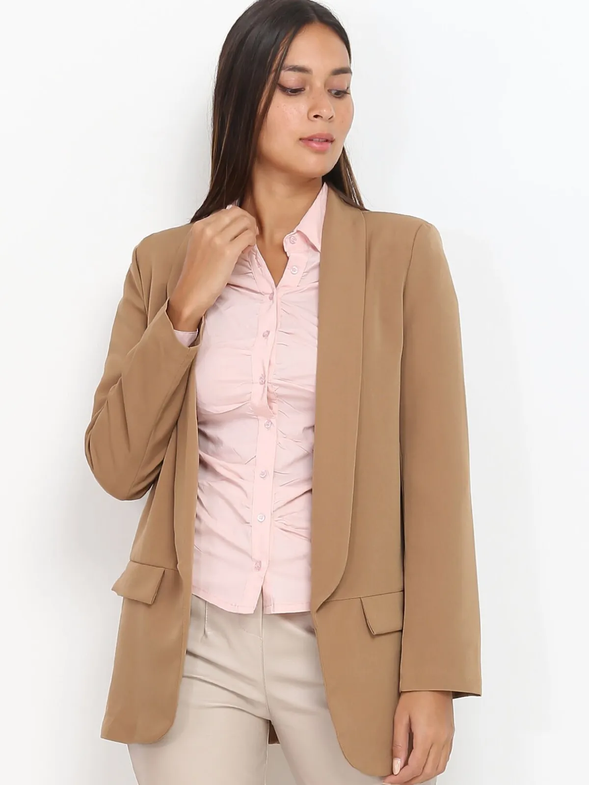 Best La Modeuse Blazer à col châle Camelfoncé