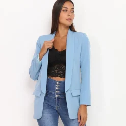 Online La Modeuse Blazer à col châle BleuClair