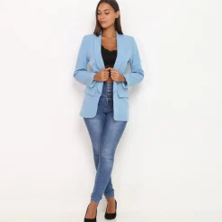 Online La Modeuse Blazer à col châle BleuClair