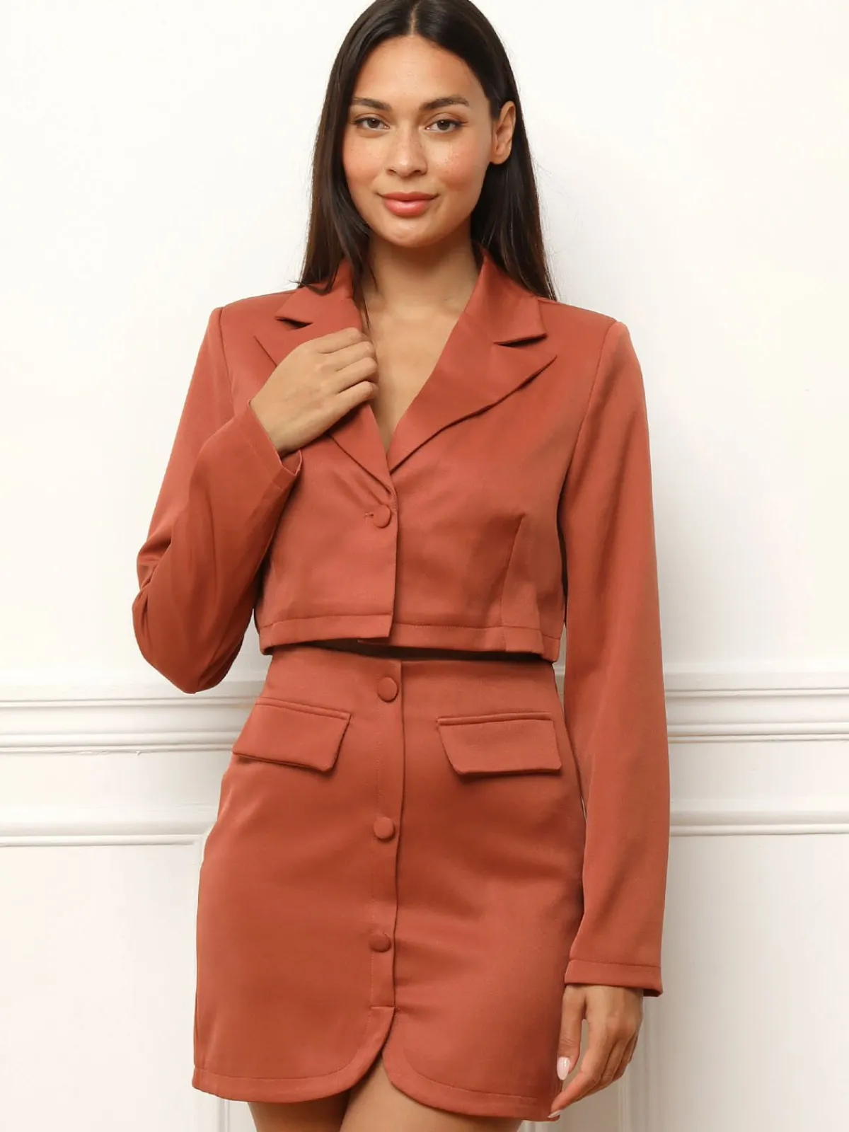 Sale La Modeuse Blazer court avec col à revers Terracotta