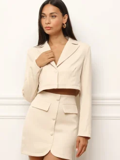 Online La Modeuse Blazer court avec col à revers Beige