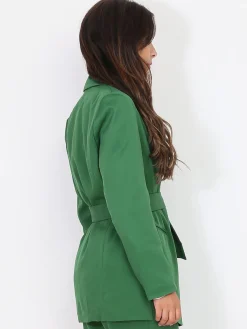 Online La Modeuse Blazer droit à ceinture amovible Vert