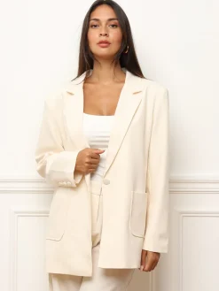 Clearance La Modeuse Blazer oversize à double poches plaquées Beige