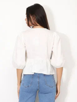 Sale La Modeuse Blouse à n艙uds et manches ballons Blanc