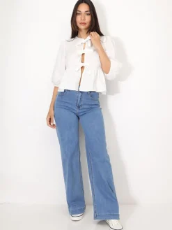 Sale La Modeuse Blouse à n艙uds et manches ballons Blanc