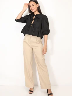 New La Modeuse Blouse à n艙uds et manches ballons Noir