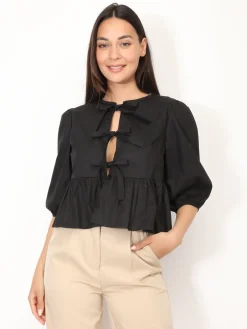 New La Modeuse Blouse à n艙uds et manches ballons Noir
