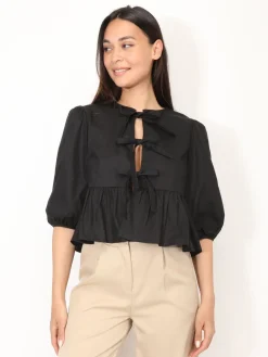 New La Modeuse Blouse à n艙uds et manches ballons Noir