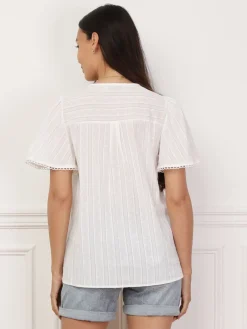 New La Modeuse Blouse à plumetis et manches papillons Blanc