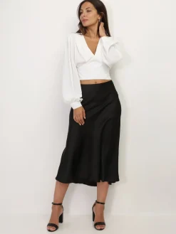 Sale La Modeuse Blouse courte à manches ballons Blanc