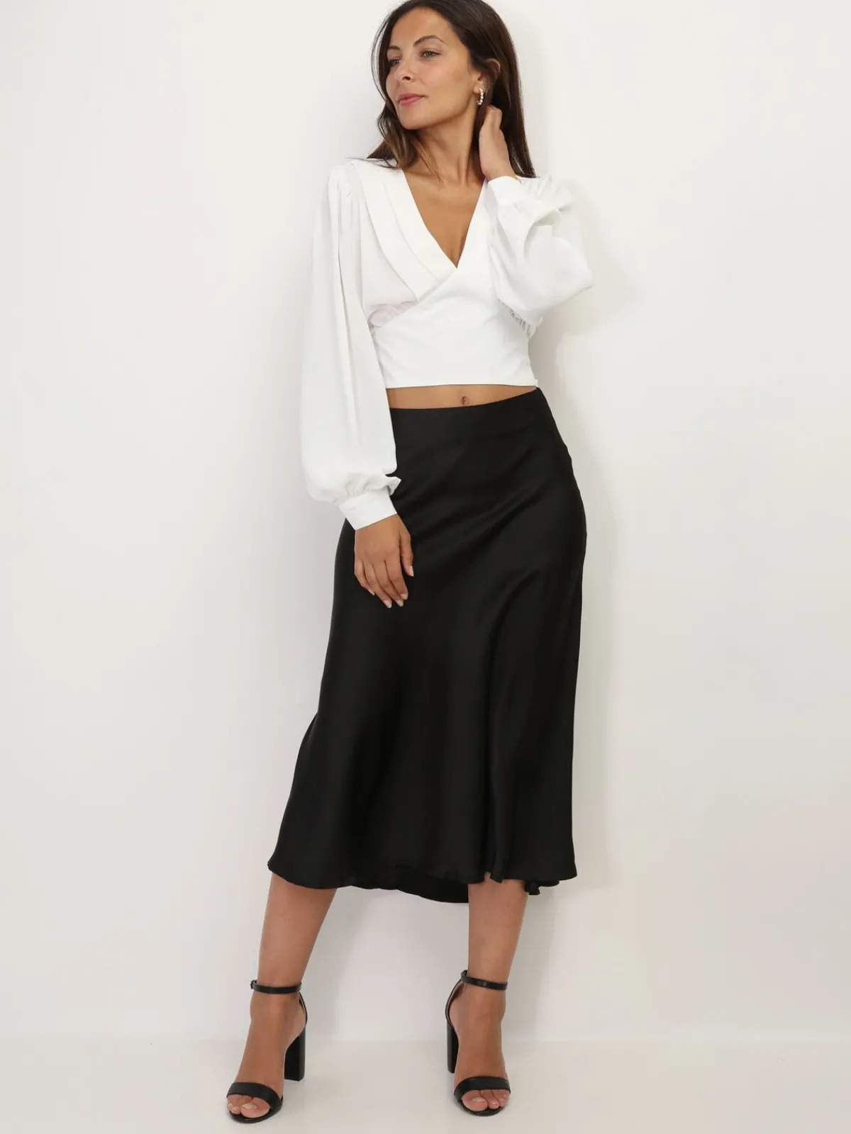Sale La Modeuse Blouse courte à manches ballons Blanc