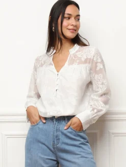 Discount La Modeuse Blouse en voile à imprimé floral Blanc