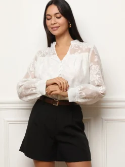 Discount La Modeuse Blouse en voile à imprimé floral Blanc