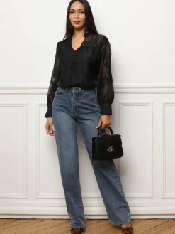 Best La Modeuse Blouse en voile à imprimé floral Noir
