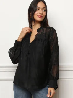 Best La Modeuse Blouse en voile à imprimé floral Noir