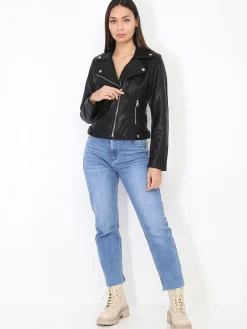 La Modeuse Blouson motard ajusté en simili Noir
