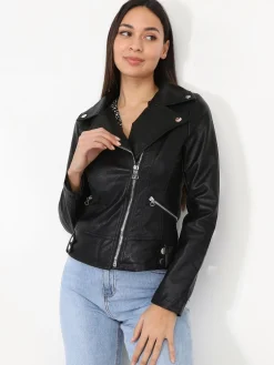 Online La Modeuse Blouson motard en simili Noir