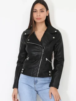 Online La Modeuse Blouson motard en simili Noir