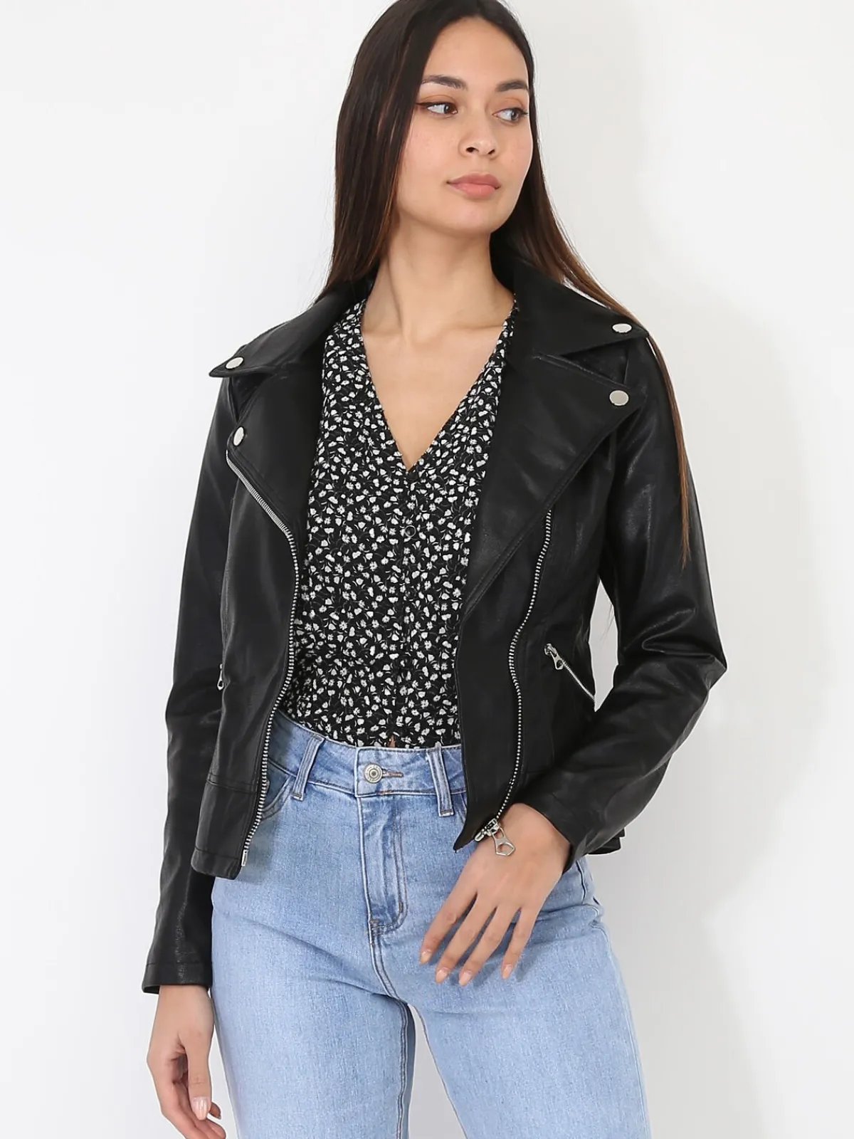 Online La Modeuse Blouson motard en simili Noir