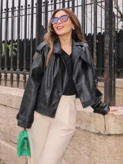 La Modeuse Blouson style trench en simili Noir