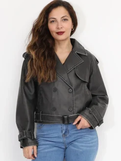 La Modeuse Blouson style trench en simili patiné grisfoncé