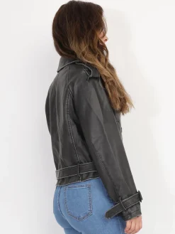 La Modeuse Blouson style trench en simili patiné grisfoncé