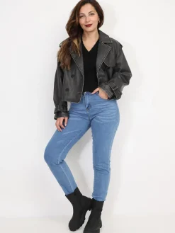 La Modeuse Blouson style trench en simili patiné grisfoncé