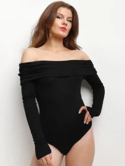 La Modeuse Body à col bardot et fronces Noir