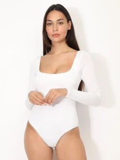 Outlet La Modeuse Body à manches longues et col carré Blanc