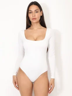 Outlet La Modeuse Body à manches longues et col carré Blanc
