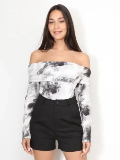 Outlet La Modeuse Body bardot à motif marbré Noir