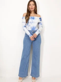Best La Modeuse Body bardot à motif marbré Bleu