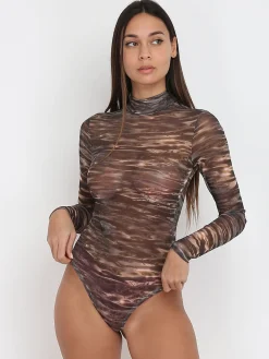 Discount La Modeuse Body en mech à motif marbré Marron