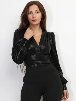 Clearance La Modeuse Body lamé avec fronces Noir