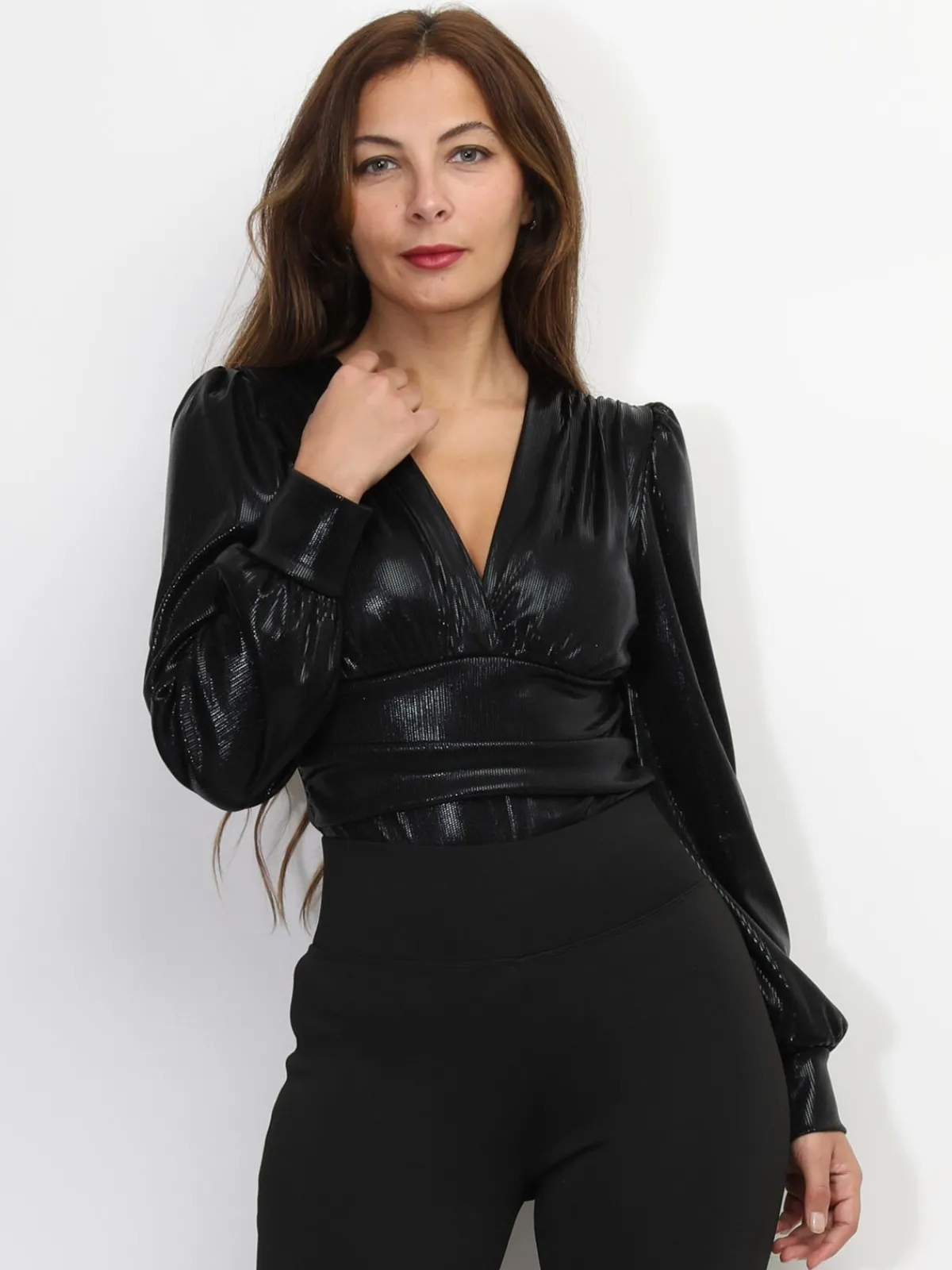 Clearance La Modeuse Body lamé avec fronces Noir