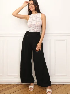 La Modeuse Body moulant en dentelle fleurs Blanc