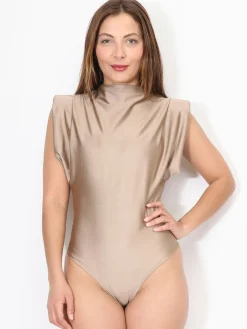 Clearance La Modeuse Body satiné avec épaulettes Taupe