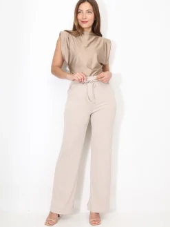 Clearance La Modeuse Body satiné avec épaulettes Taupe