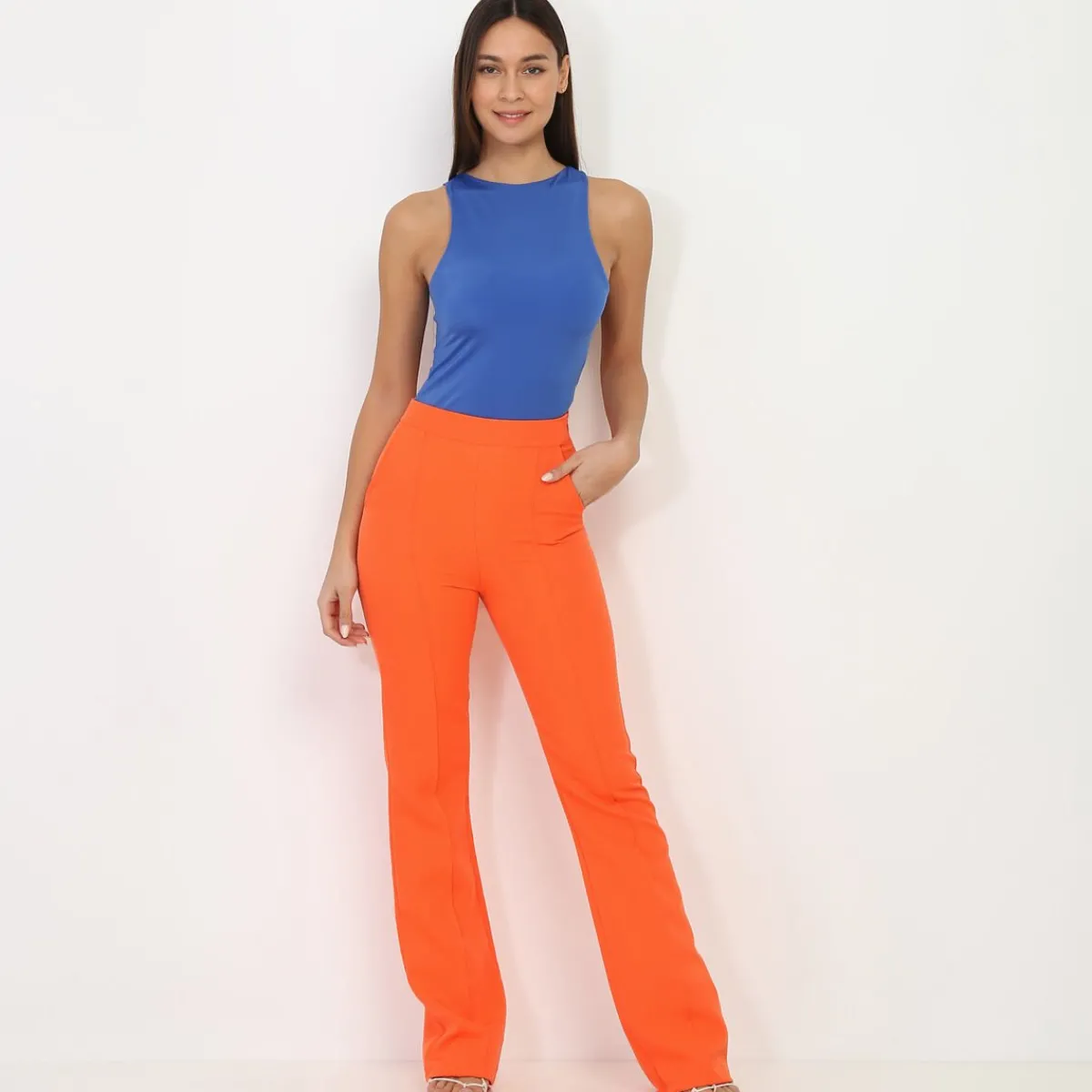 Online La Modeuse Body satiné sans manches Bleu