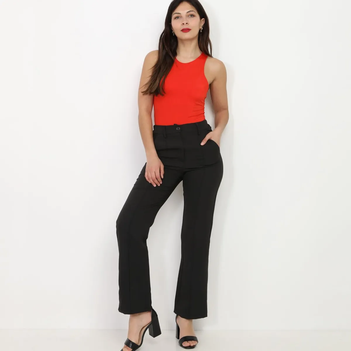 La Modeuse Body satiné sans manches Rouge