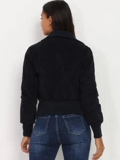 Hot La Modeuse Bomber en suédine à poches zippées BleuMarine