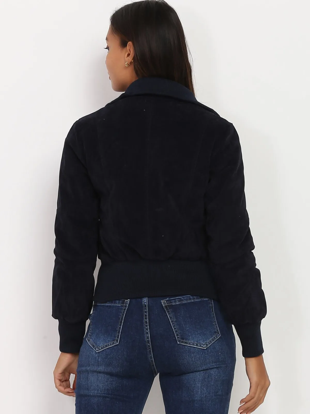Hot La Modeuse Bomber en suédine à poches zippées BleuMarine