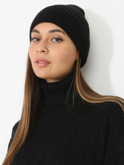 Clearance La Modeuse Bonnet maille côtelée à revers Noir